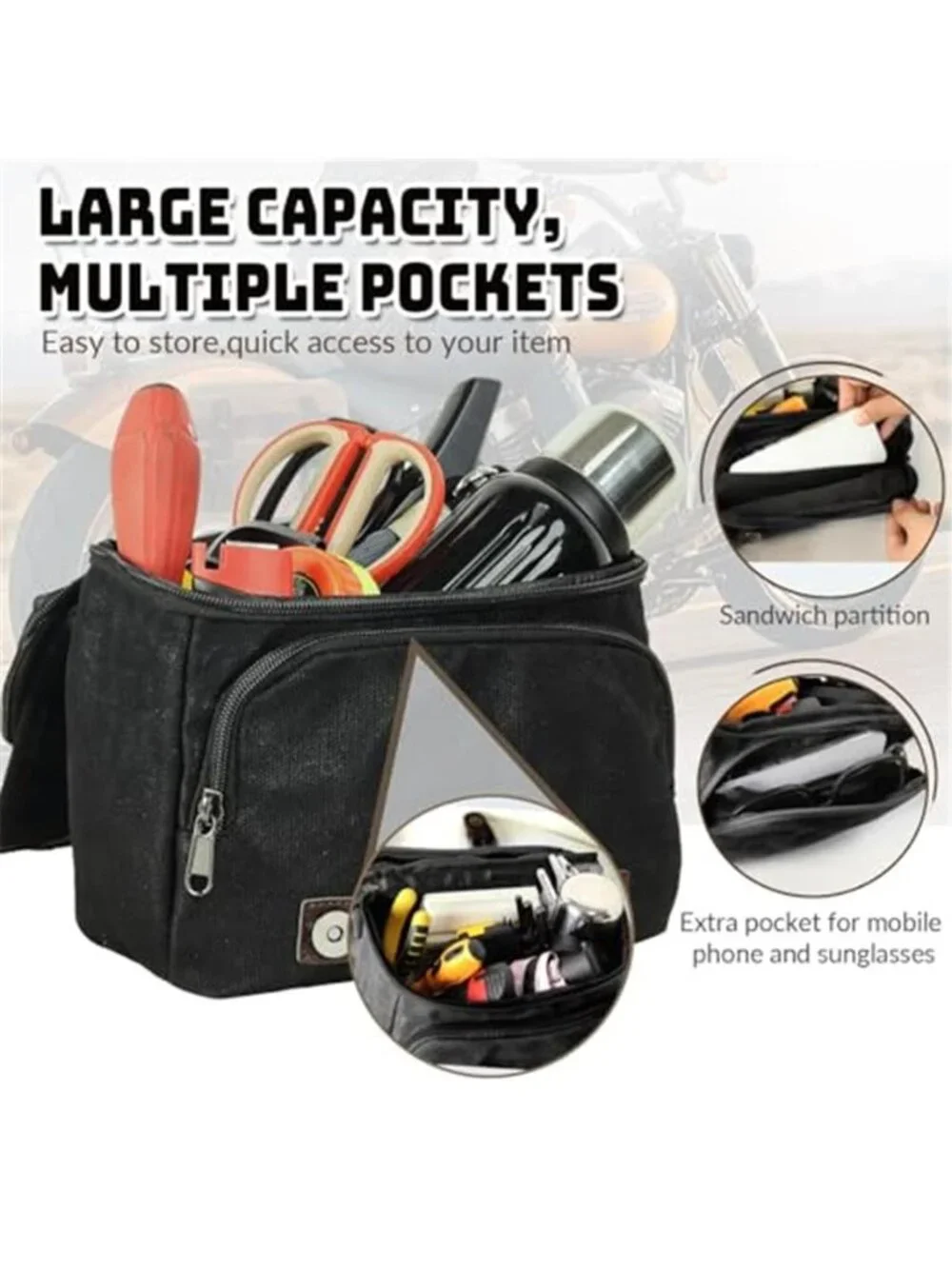 New Motorcycle Tool Bag Vintage Saddle Bag Motorcycle Fork Bag Canvas Sissy Bar
